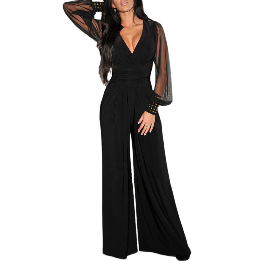 Straight-leg jumpsuit met mesh en studdetails