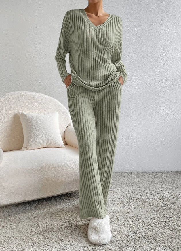 V-Neck Striped Suit Set