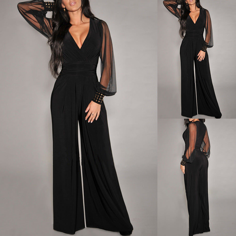 Straight-leg jumpsuit met mesh en studdetails