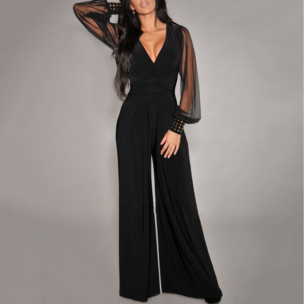 Straight-leg jumpsuit met mesh en studdetails