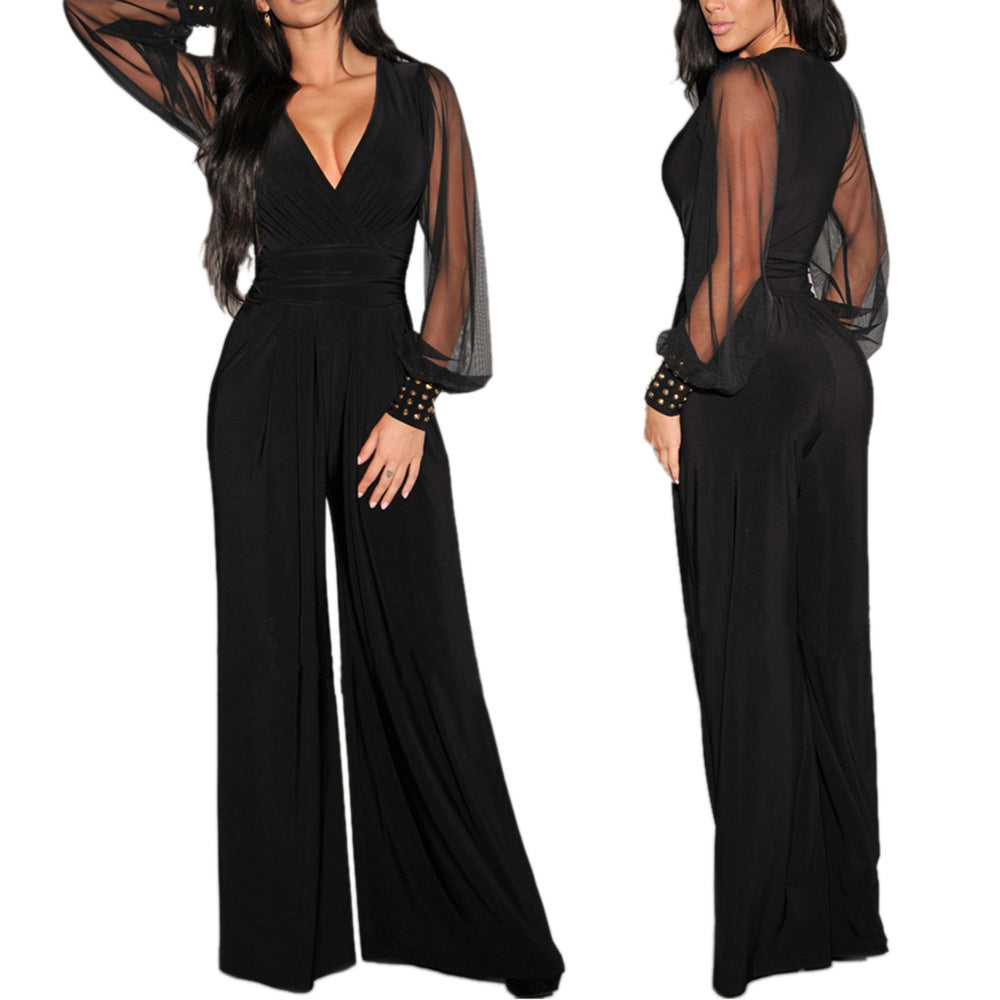 Straight-leg jumpsuit met mesh en studdetails