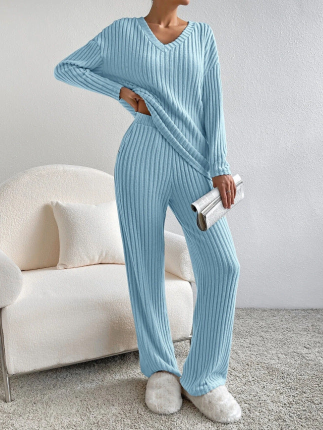 V-Neck Striped Suit Set