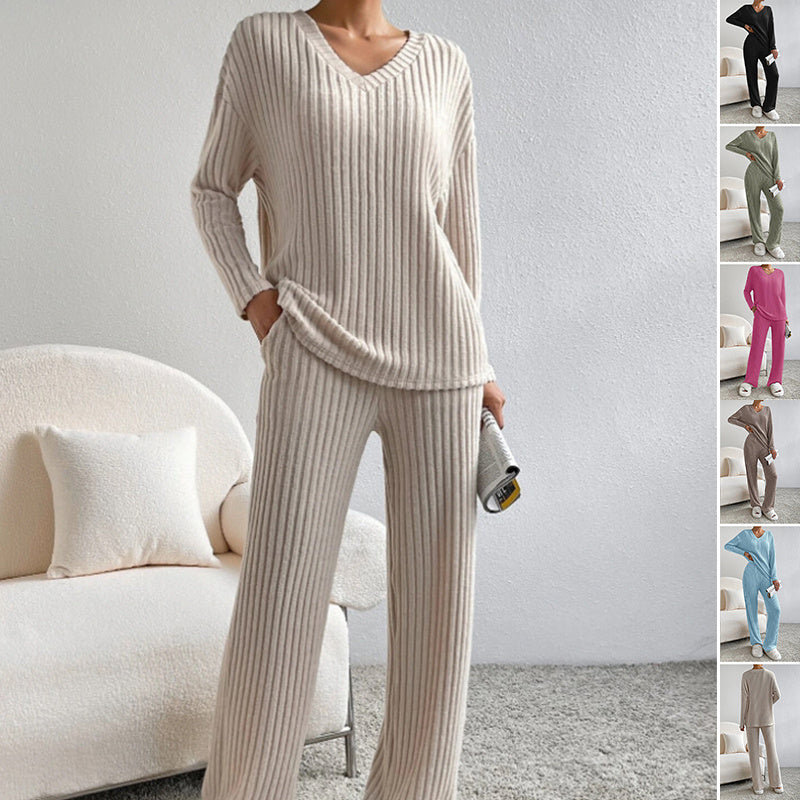 V-Neck Striped Suit Set