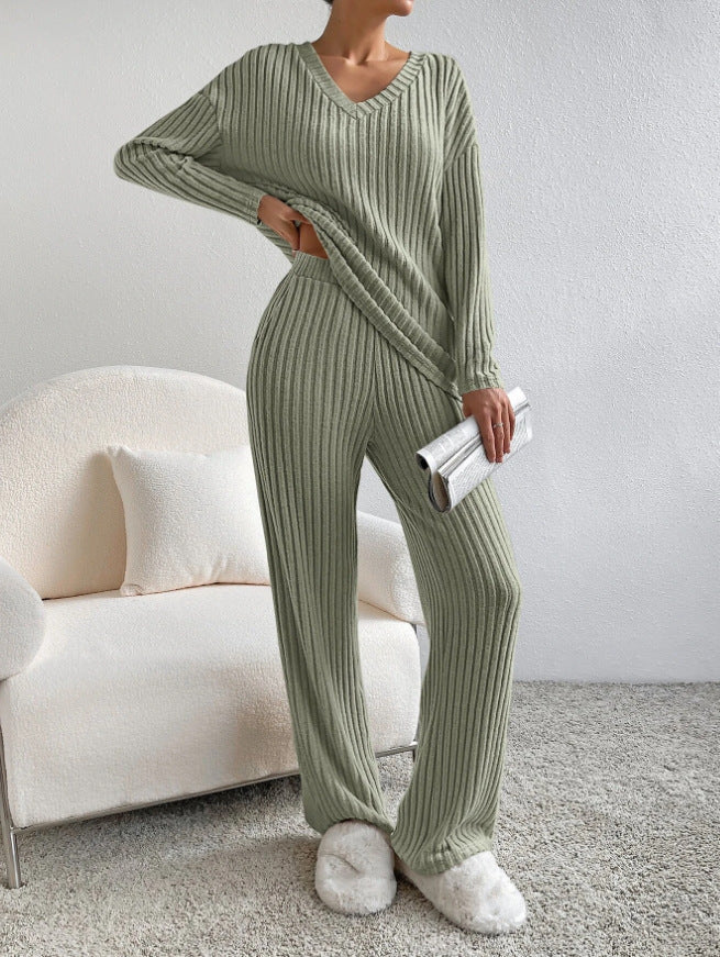 V-Neck Striped Suit Set