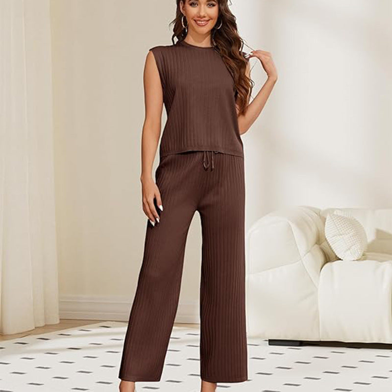 Sweater Set: Sleeveless Top & High-Waisted Trousers