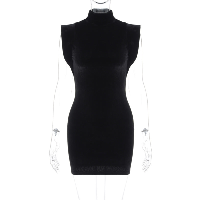 Suede Turtleneck Flounced Sleeve Slim-fit Sheath Dress Women