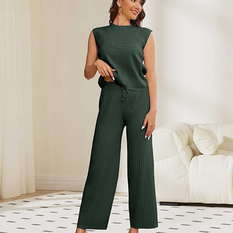 Sweater Set: Sleeveless Top & High-Waisted Trousers