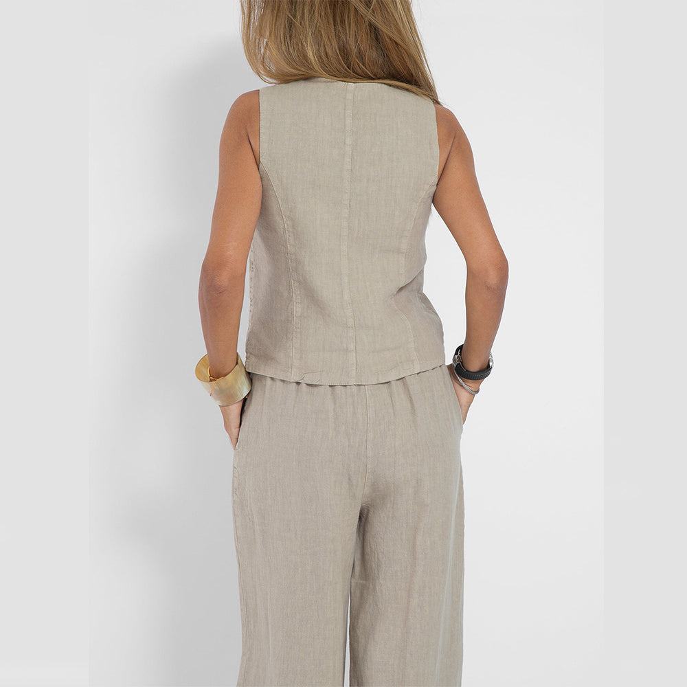 Summer Vest Suit: V-Neck Sleeveless Top & Loose Trousers