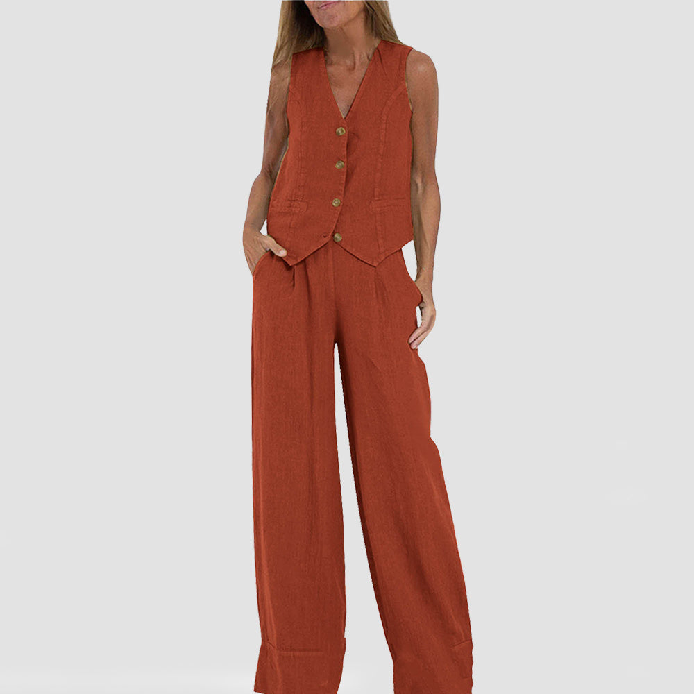 Summer Vest Suit: V-Neck Sleeveless Top & Loose Trousers