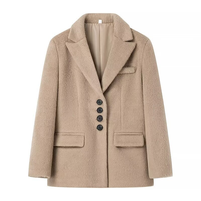 Women's Fashion Loose Lapels Wool Plush Coat