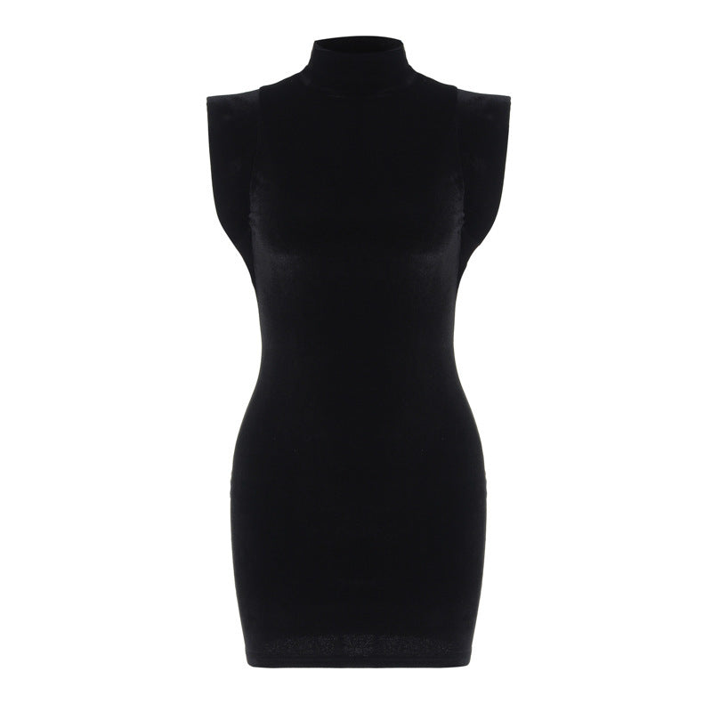 Suede Turtleneck Flounced Sleeve Slim-fit Sheath Dress Women