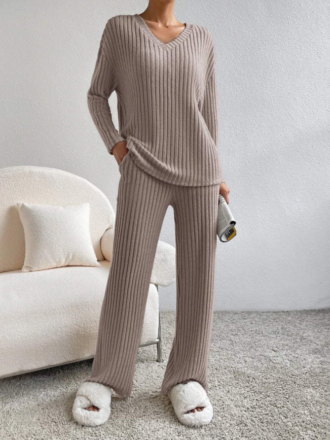 V-Neck Striped Suit Set