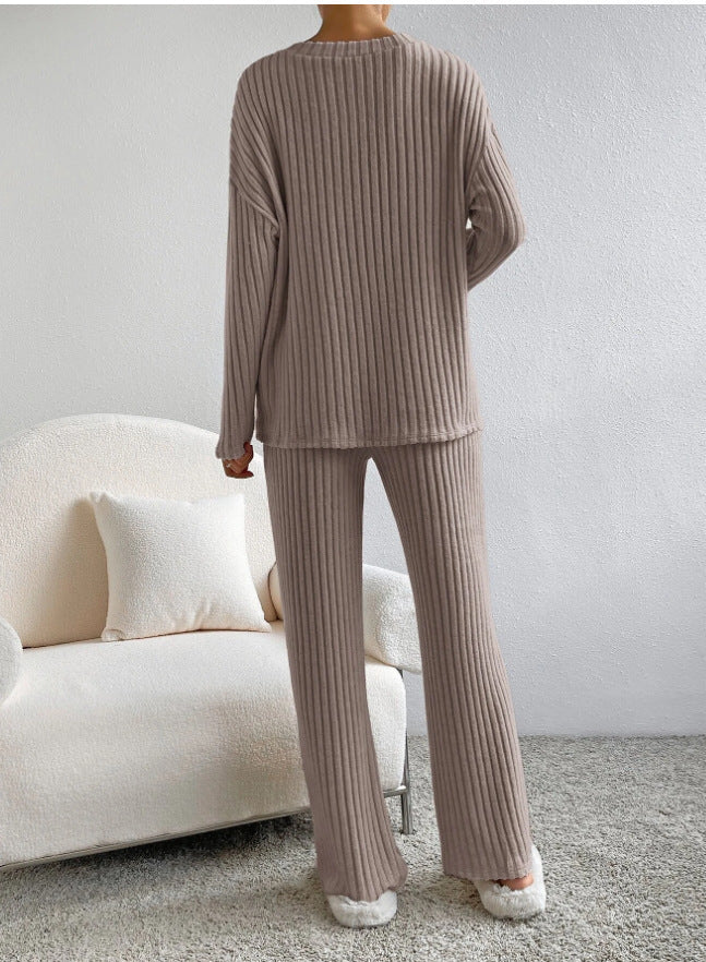 V-Neck Striped Suit Set