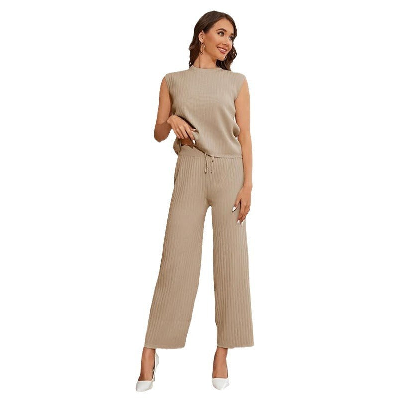 Sweater Set: Sleeveless Top & High-Waisted Trousers