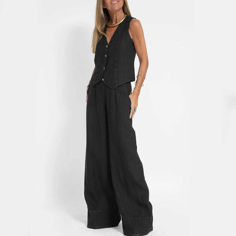 Summer Vest Suit: V-Neck Sleeveless Top & Loose Trousers