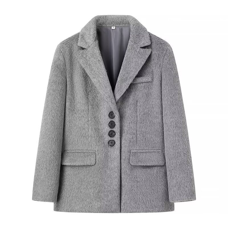 Women's Fashion Loose Lapels Wool Plush Coat