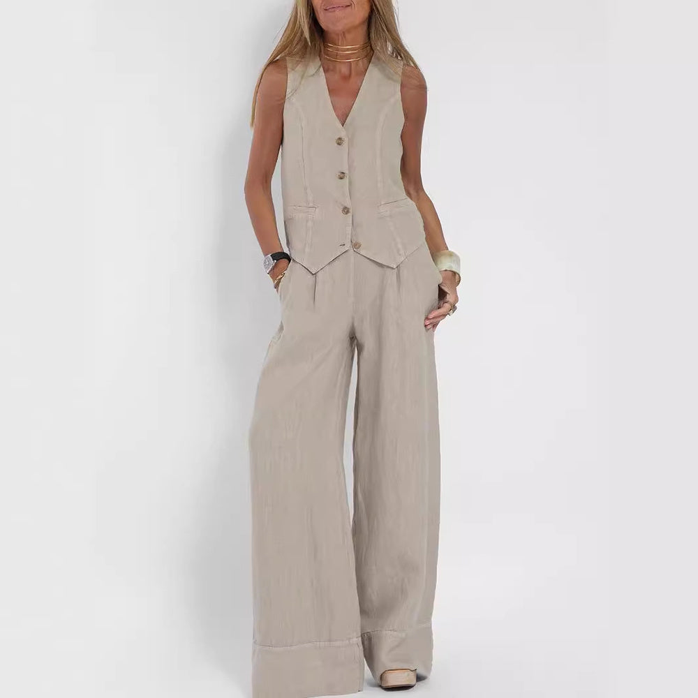 Summer Vest Suit: V-Neck Sleeveless Top & Loose Trousers