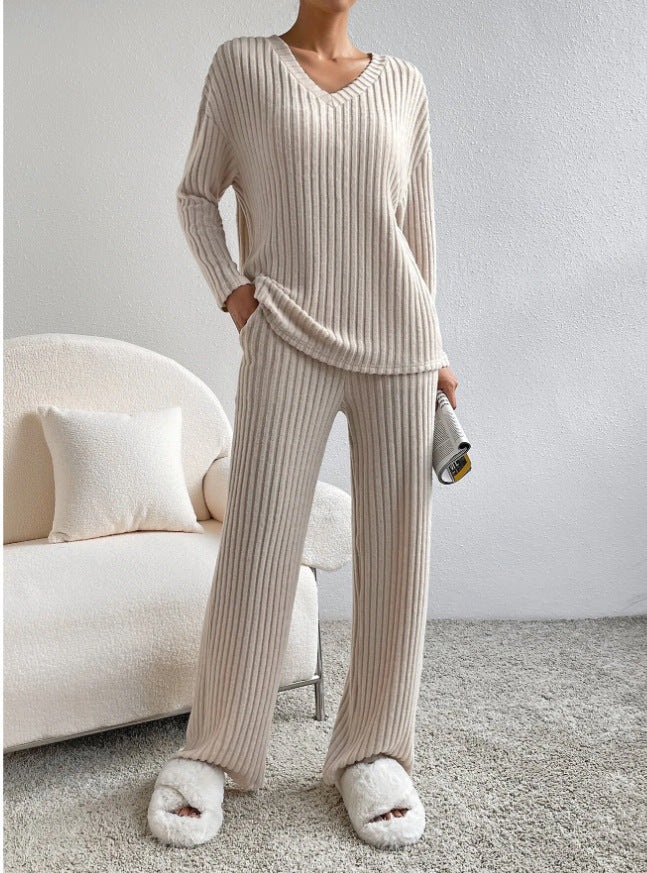 V-Neck Striped Suit Set